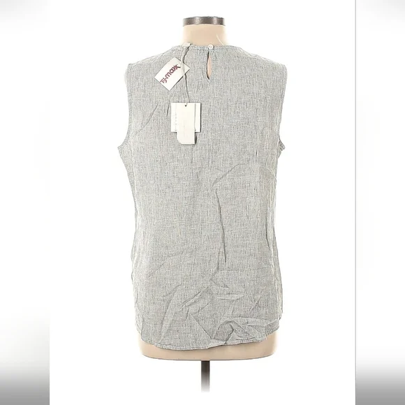 BeachLunchLounge Women's Gray& White Striped Sleeveless Top L 55%linen 45%cotton - Picture 2 of 2